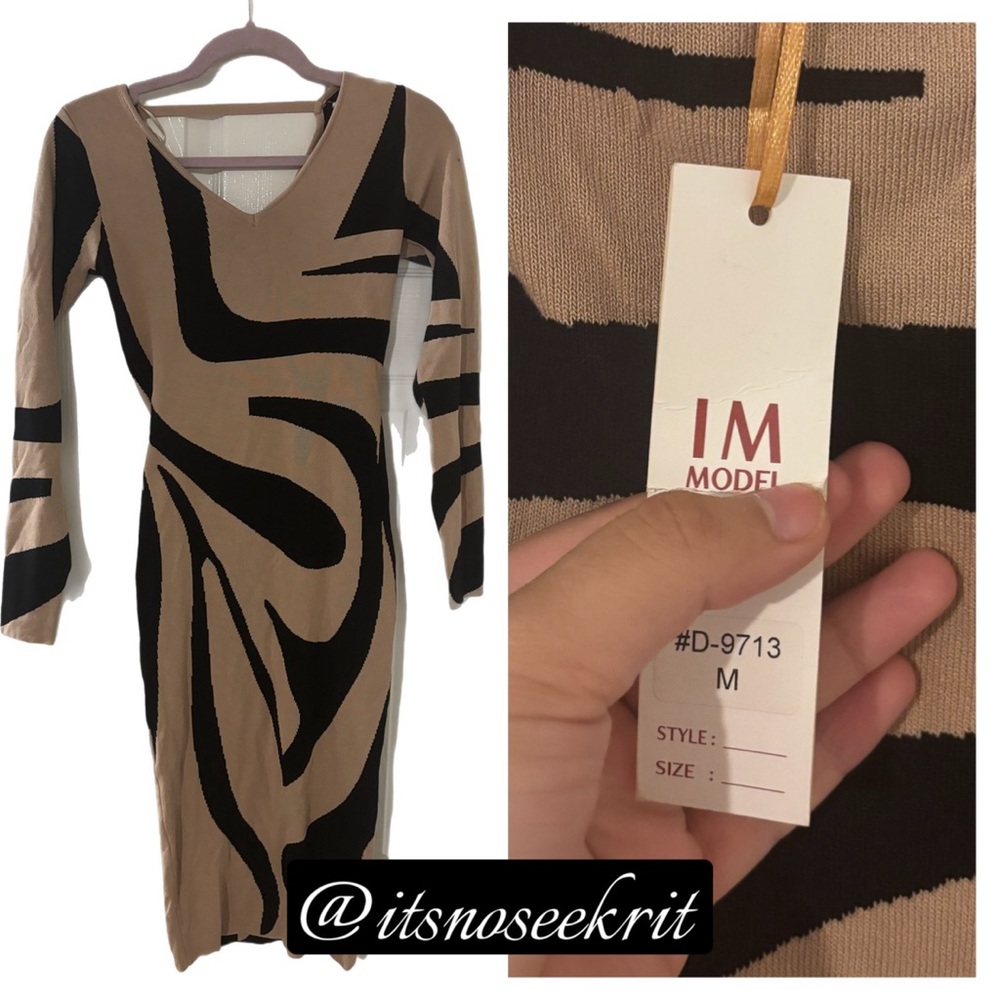 Isabel Marant Tan and Black V-Neck Bodycon Dress